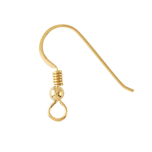 14K Gancho P/Arete C/Bola Y Resorte