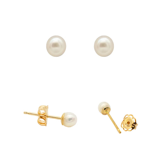 14K Broquel Perla Redonda C/Cuerda