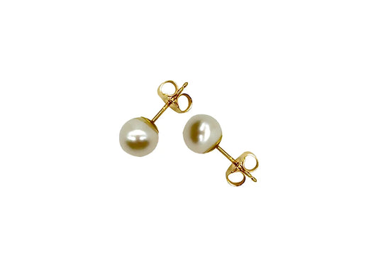 14K Broquel Perla Redonda Negra
