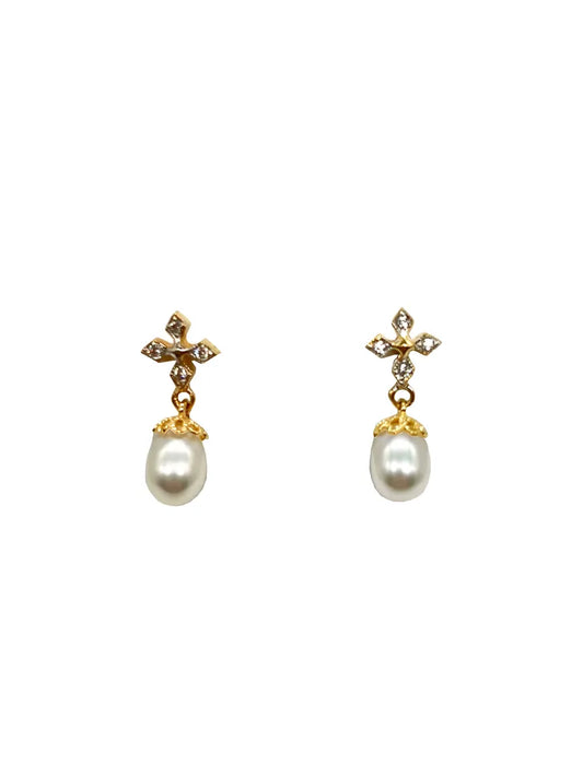 Aretes Cruz C/Perlas 14K