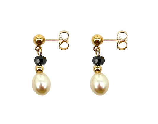 14K Aretes Perla Colg C/Cz Dona
